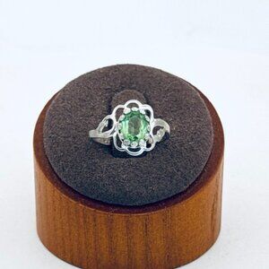 Vintage 925 Sterling Silver Green Gemstone Filigree Ring Size 5 Estate Jewelry!!